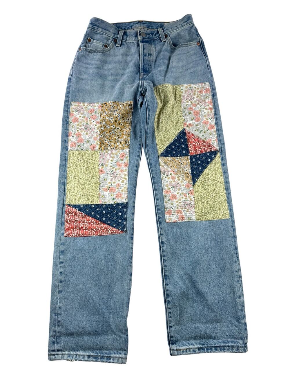 Levis 501 90s Patchwork 150th Anniversary Jeans 25 Floral Quilted Boho Denim